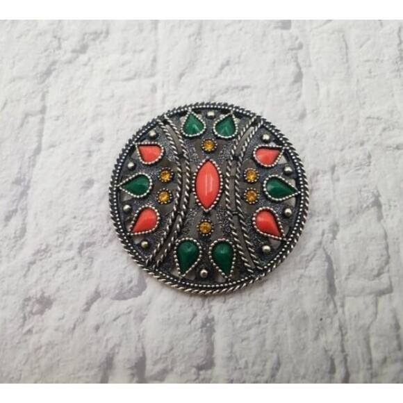 Vintage Emmons Convertible Brooch Pendant – Faux Coral  & Jade – Boho Book Piece - Picture 6 of 10